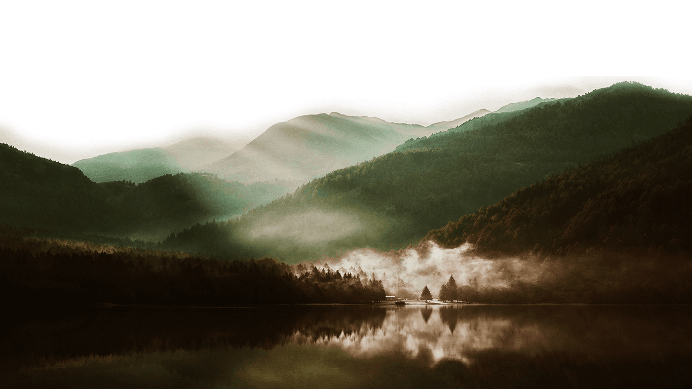 Mountains and forests with two cabins
